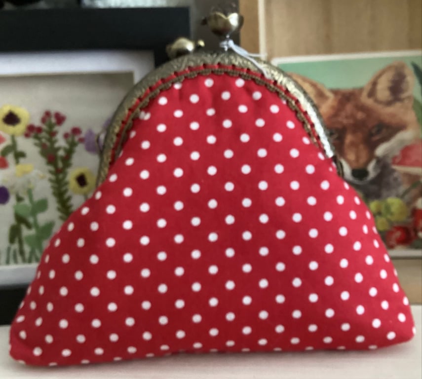Red dotty coin purse with red crystal antique bronze clasp