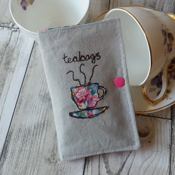 Teabag wallet, Tea bag holder, Travel wallet, Linen wallet
