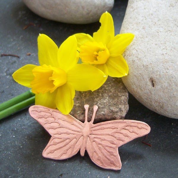 Butterfly brooch in etched copper