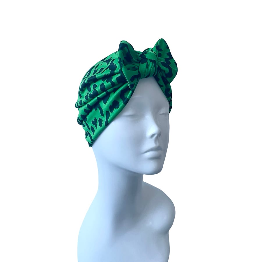 Green Hair Turban Hat, Stretchy Women's Leopard Turban Head Scarf, Stylish Chemo