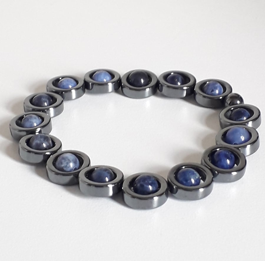 Sodalite with Hematite Gemstone stretch bracelet