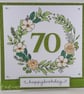 Handmade 70th Birthday card - floral wreath - Image 1