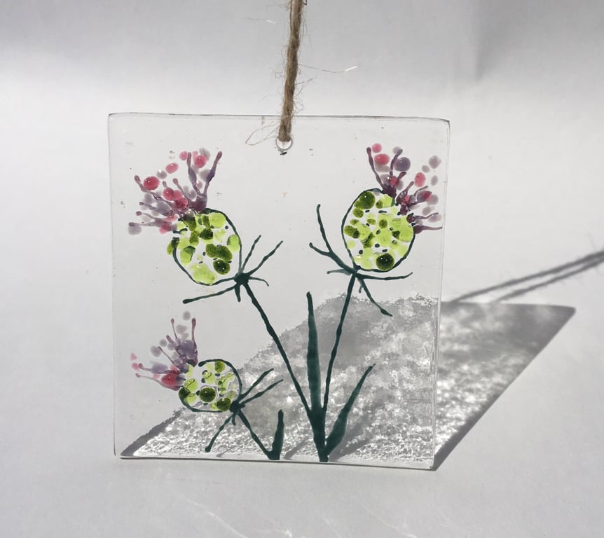 Fused Glass Thistle Suncatcher window hanging Sun light catcher