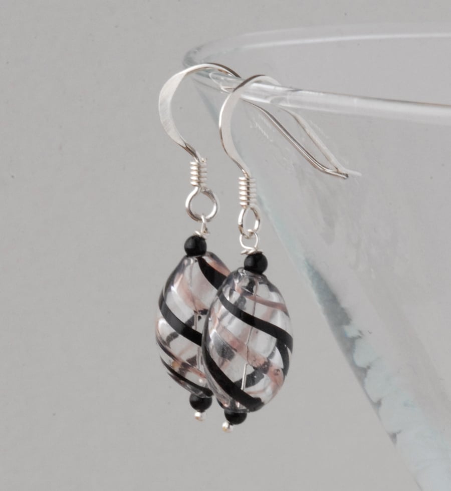blown glass and silver earrings - black and pink - last pair