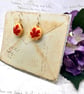 Burnt orange maple leaf fabric button dangle earrings autumn lover - Image 7