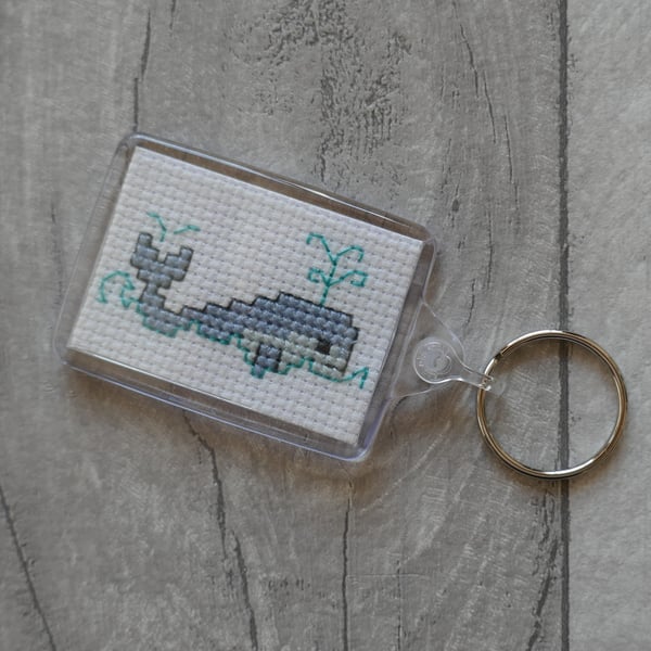 Cross Stitch Whale - Rectangular Keyring