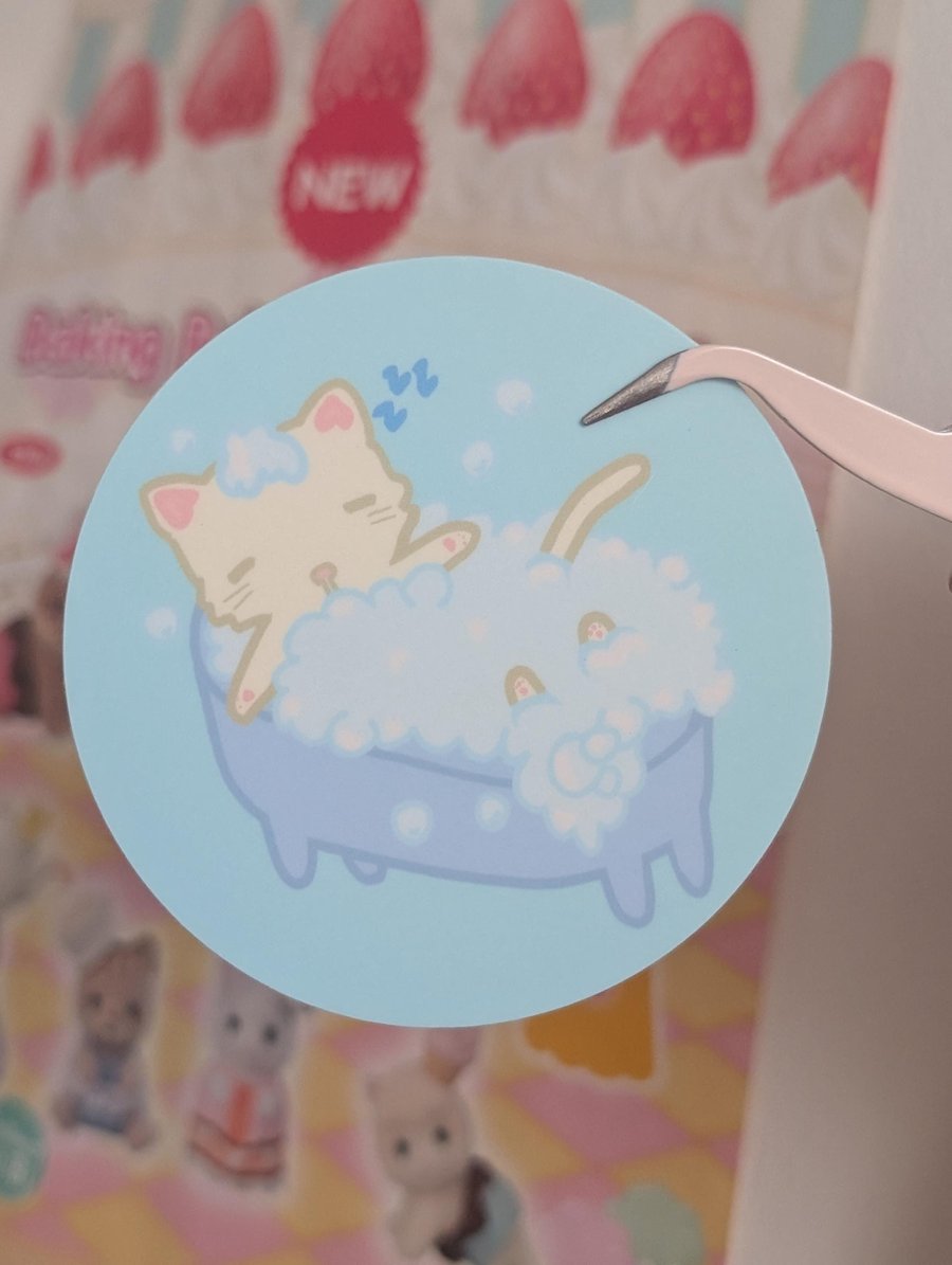 Whimsical Cat Bubble Bath Sticker
