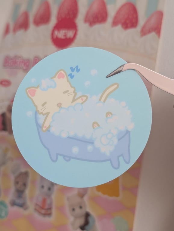 Whimsical Cat Bubble Bath Sticker