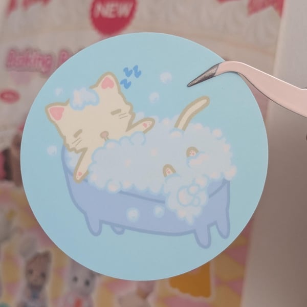 Whimsical Cat Bubble Bath Sticker