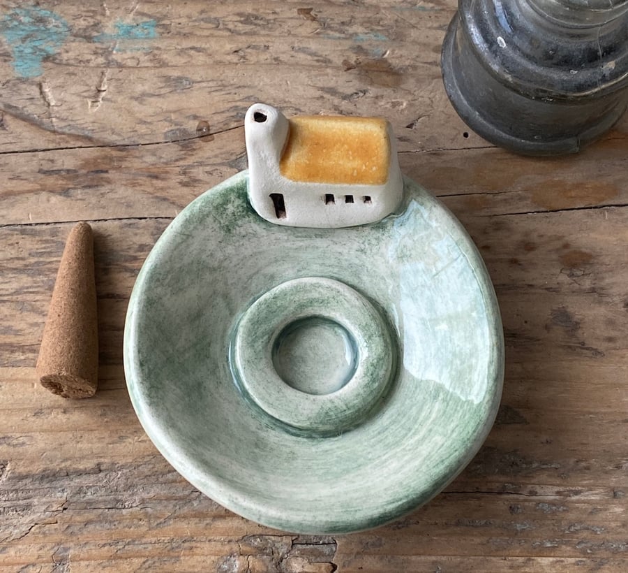 Handmade Ceramic Incense holder with Little Ochre Cottage