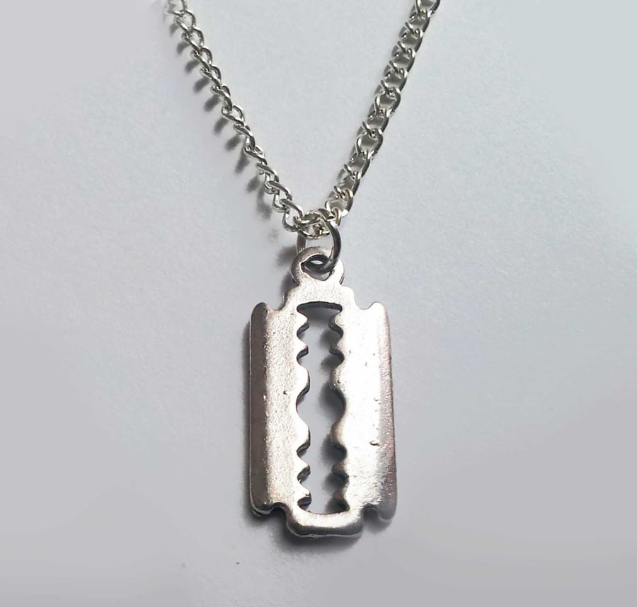 Razor Blade Silver Plate Gothic Necklace