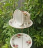 Double Tier Vintage Teacup Bird Feeder - Upcycled Bone China Hanging Bird Feeder