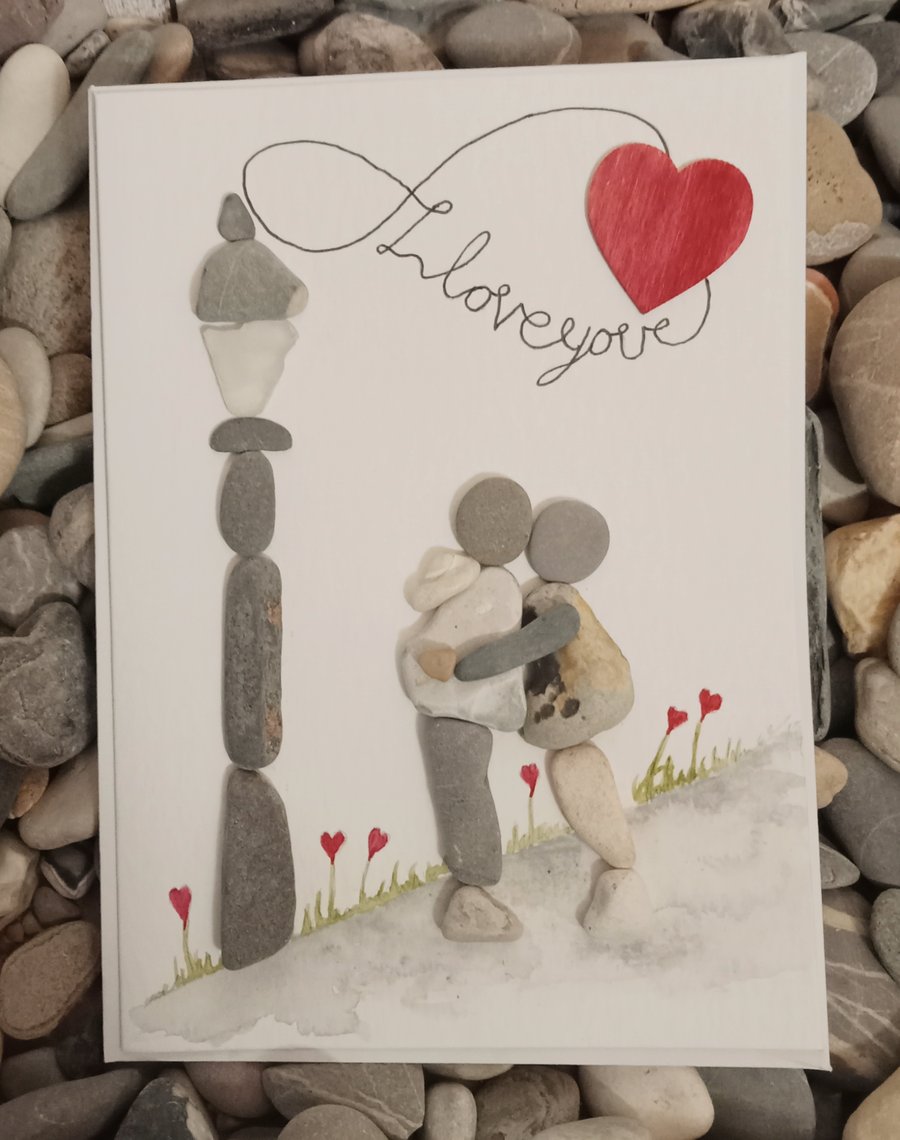 I Love you, Valentines day pebble art card