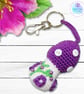 Crochet purple toadstool, mushroom fairy house decoration, bag charm  - Image 1