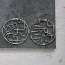 Recycled sterling silver shaped wire round drop earrings - unique wire jewellery