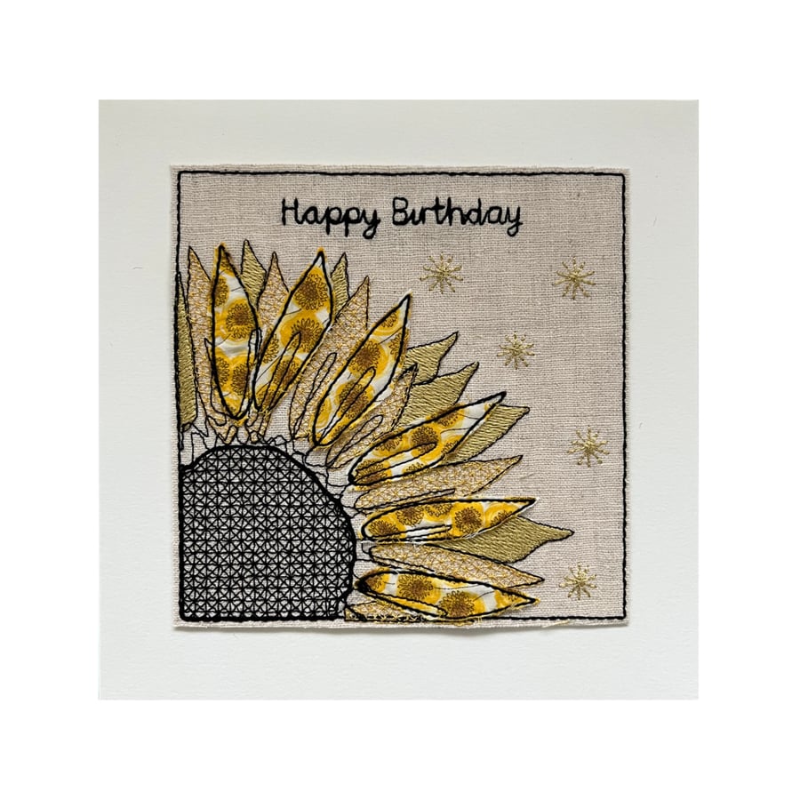 Embroidered Sunflower Birthday Card: Liberty Cotton Applique