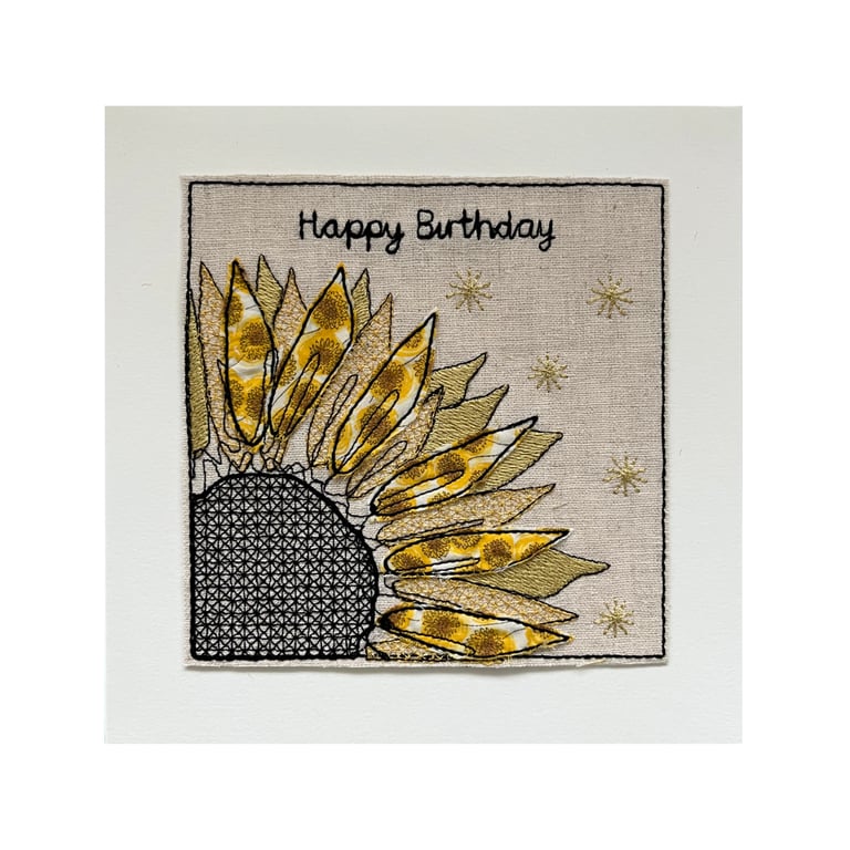 Embroidered Sunflower Birthday Card: Liberty Cotton Applique