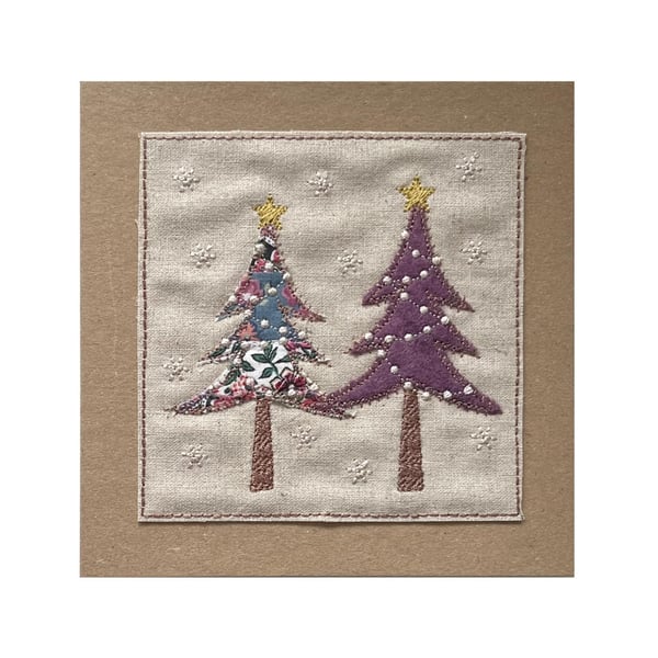 Stitched Textile Christmas Card: Liberty Lawn & Felt Trees