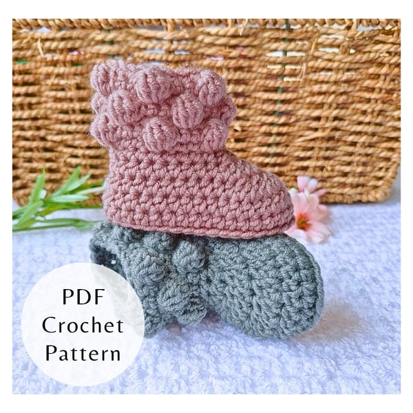 Crochet Bobble Baby Booties Pattern - US Terms