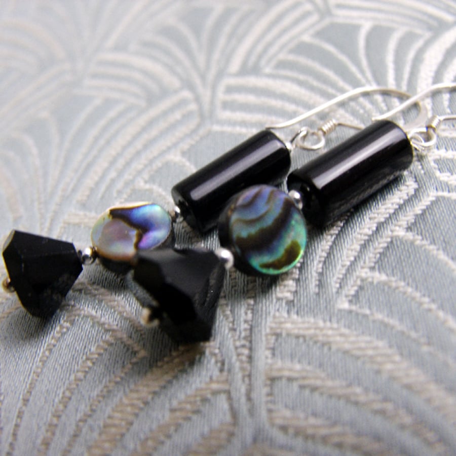 Black earrings UK, Black Semi-Precious Earrings, Black Onyx Dangle Earrings CC74