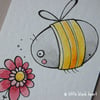 bee! with  red flower - original aceo