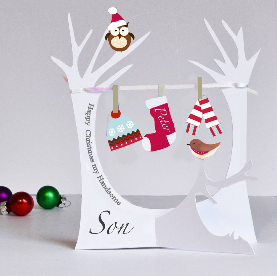 Personalised Christmas 3D Card for a Grandson, Granddaughter,Daughter, Son etc
