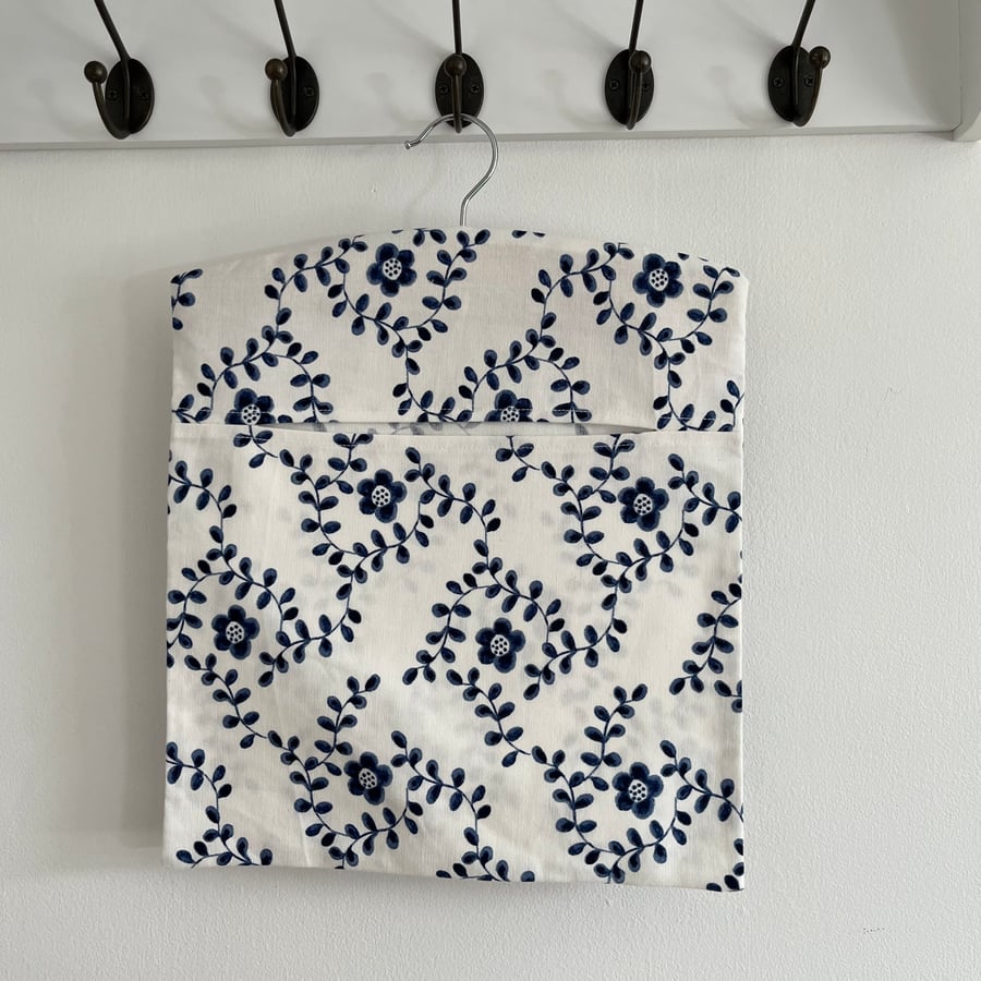 Navy and White Cotton Peg Bag