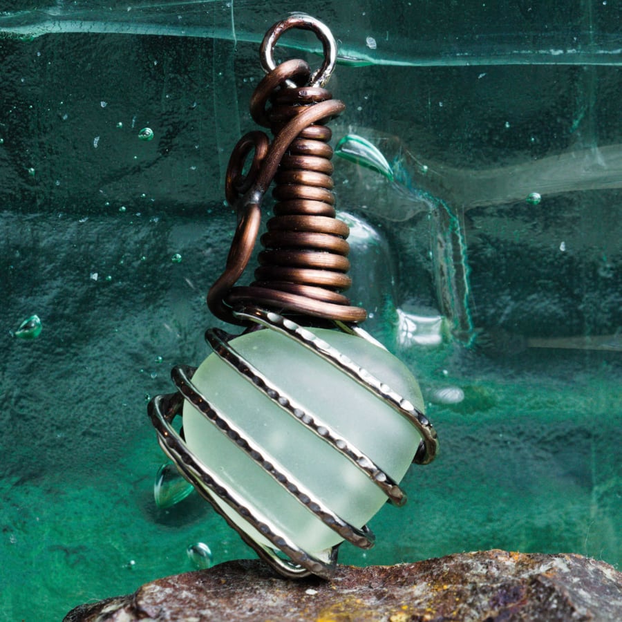 Uranium Glass, Sand-Tumbled, Accessory, Bag Charm, Key Ring