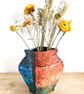 Paper vase cover, turquoise and orange abstract design
