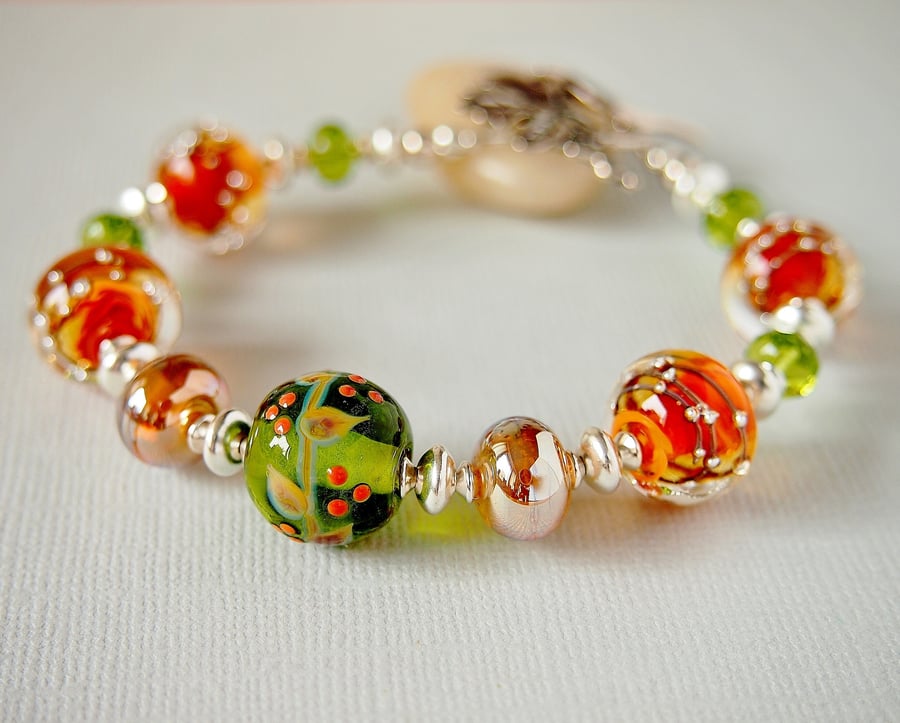 Lampwork Bracelet - Glass Bead Bracelet - Autum... - Folksy