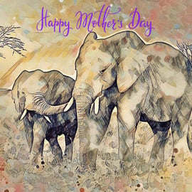 Happy Mother's Day Elephants Card A5