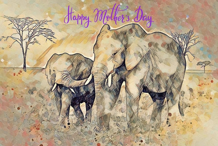 Happy Mother's Day Elephants Card A5