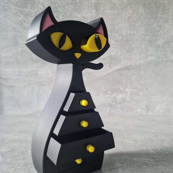 Atomic Cat Jewellery Box, Unique Cat Lover Gift, Decorative Trinket Storage.