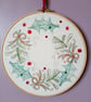 Lino Printed and Hand-Stitched Festive Wreath, Bronze Bows and Silver Swirls