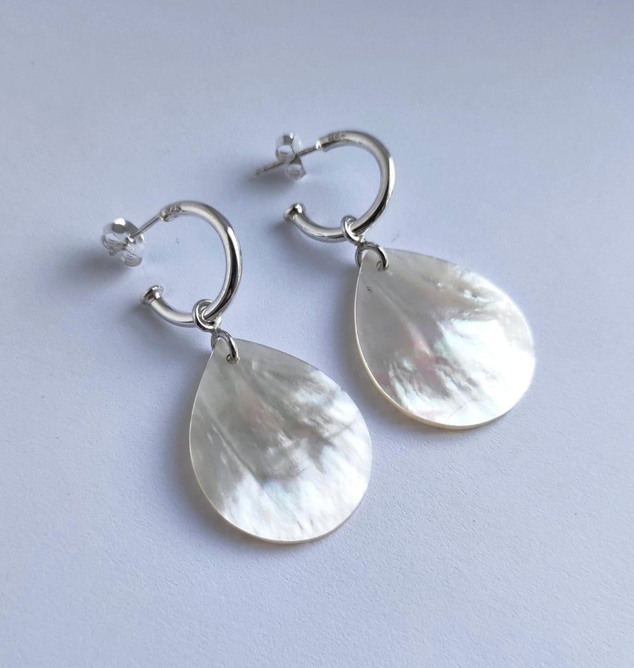 Mother of Pearl Silver Teardrop Earrings 5cm Long