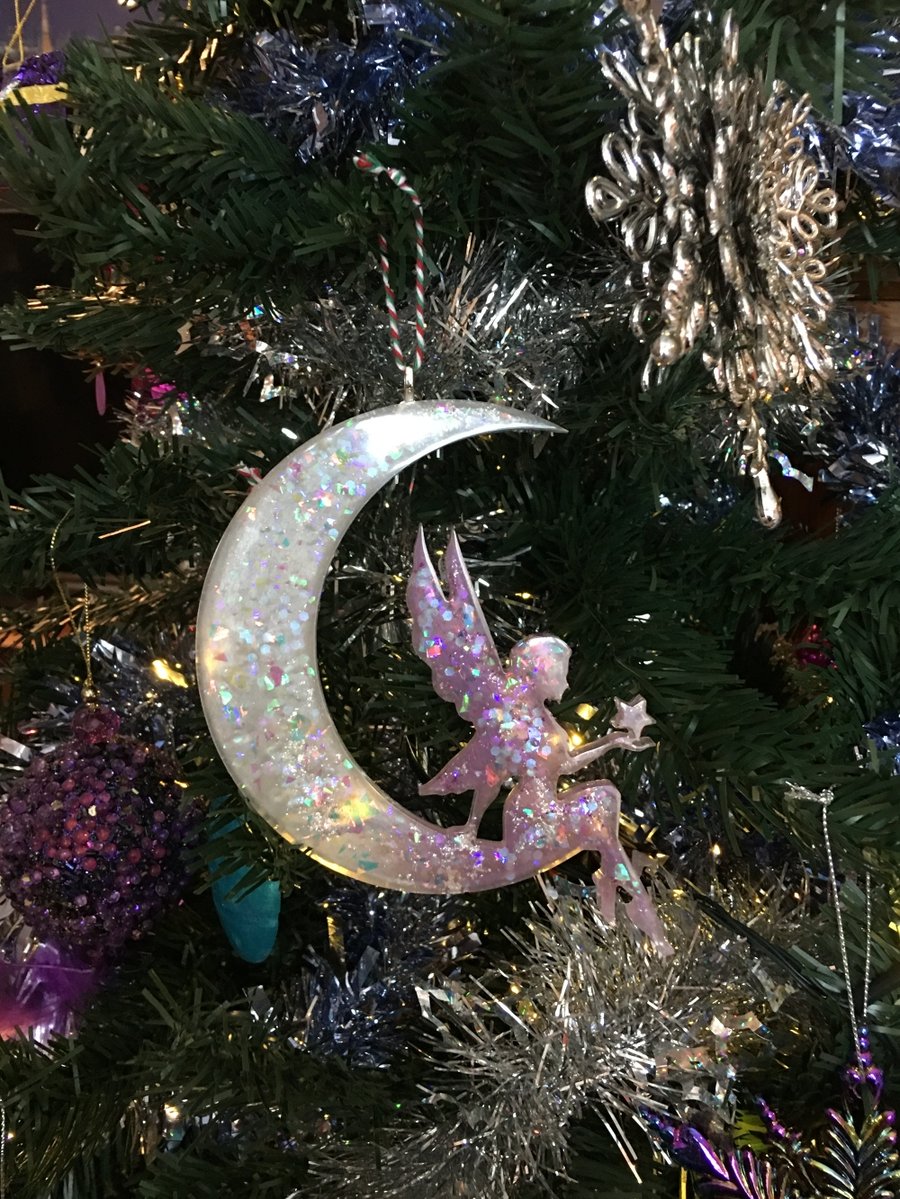 Moon and fairy sparkly hanging decoration