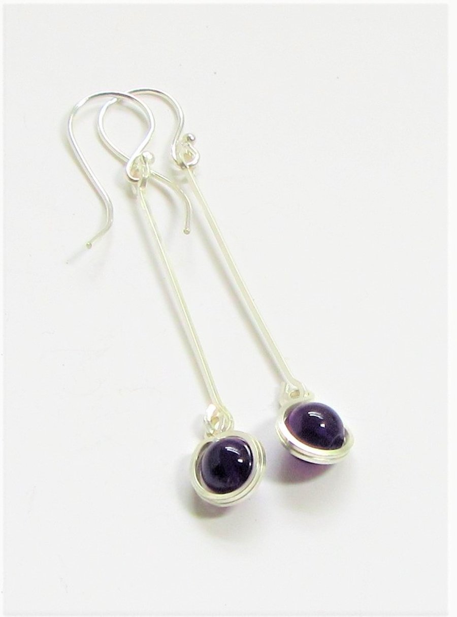 Amethyst long drop earrings - sterling silver  - February birthstone