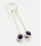 Amethyst long drop earrings - sterling silver  - February birthstone - Image 1
