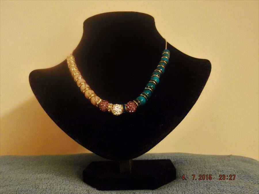 Mottle & Rhinestone Necklace