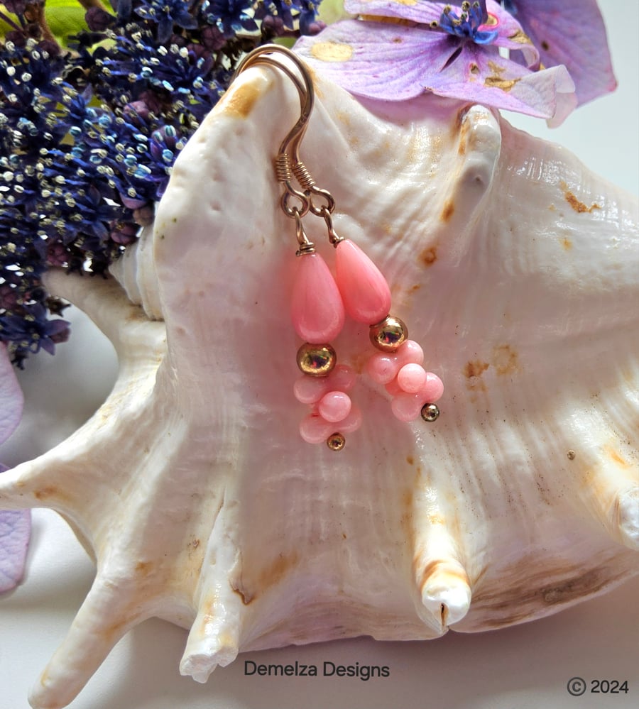 Dainty, Peach Coral Rose Gold Vermeil Earrings