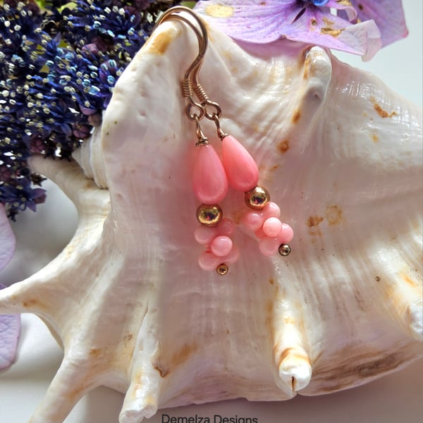 Dainty, Eco Friendly Peach Coral Rose Gold Vermeil Earrings