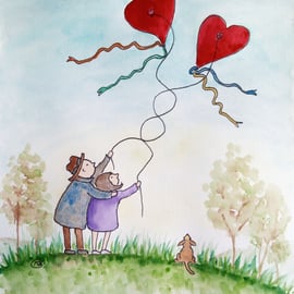 Love is in the Air. Anniversary, wedding, engagement, couple orgiinal painting 