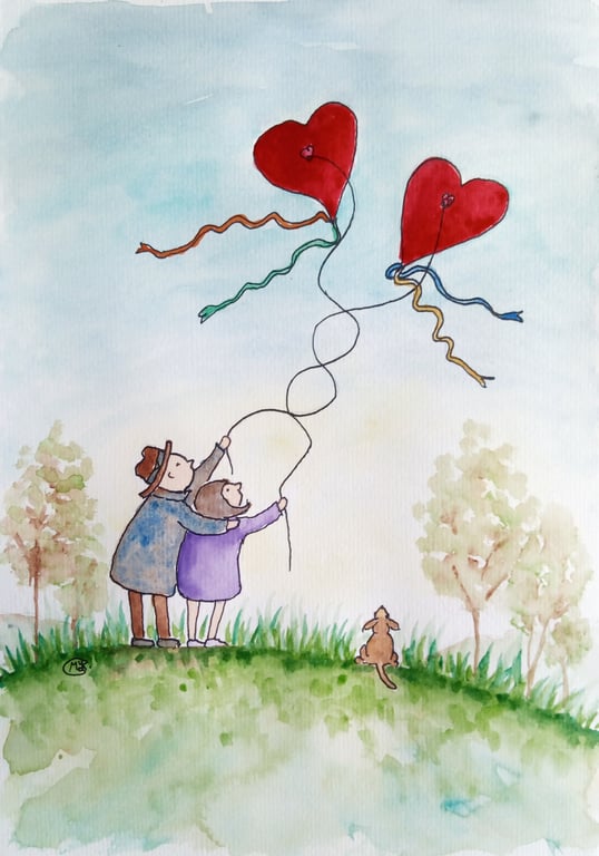 Love is in the Air. Anniversary, wedding, engagement, couple orgiinal painting 