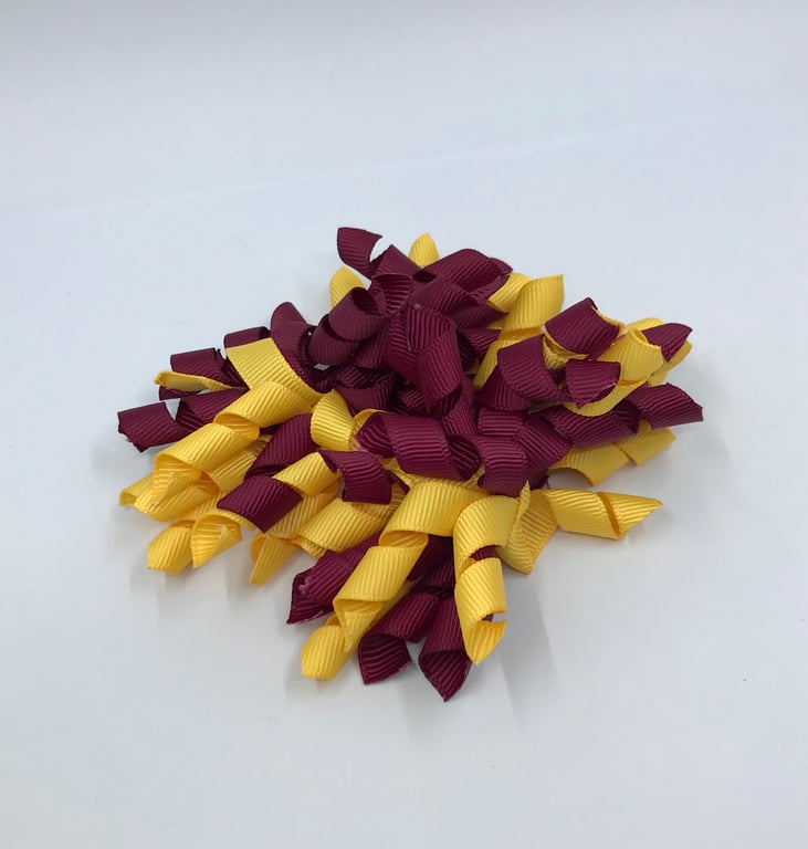 School 3 inch Wine and Yellow Gold Curly Corkers on Clips (pair)