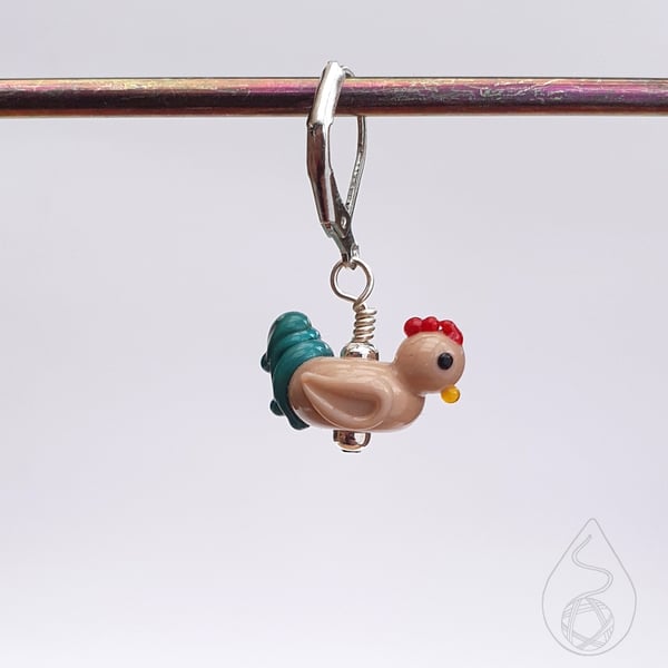 Tiny Glass Rooster Stitch Marker