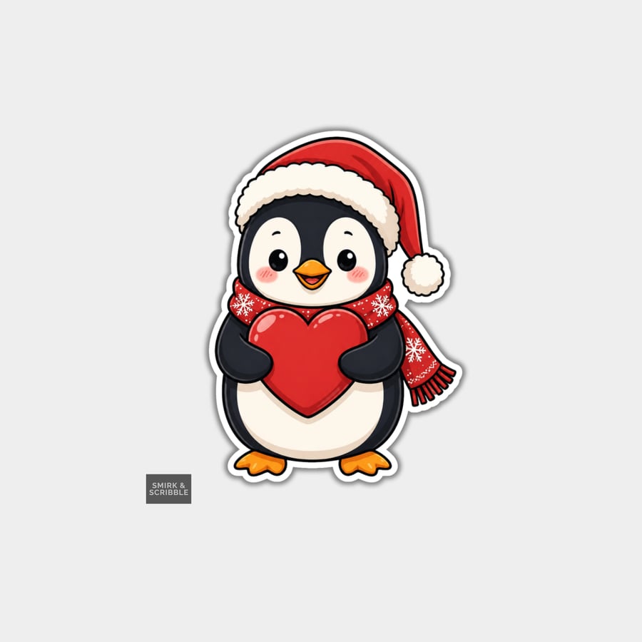 Funny Christmas Sticker Vinyl Xmas Decal For Adults - Penguin & Love Heart