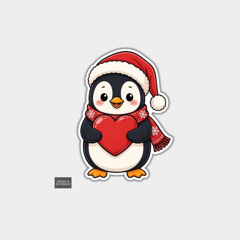Funny Christmas Sticker Vinyl Xmas Decal For Adults - Penguin & Love Heart