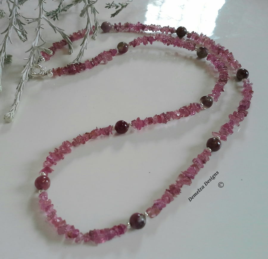 Dainty Pink Tourmaline Sterling Silver Necklace