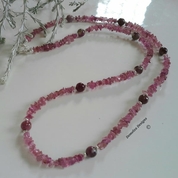 Dainty Pink Tourmaline Sterling Silver Necklace