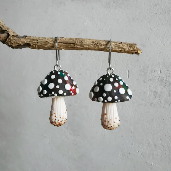 Half-Round Spotty Space Mushroom Earrings